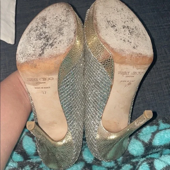 Jimmy Choo champagne peep toe pumps size 37 or 7 - Picture 4 of 4